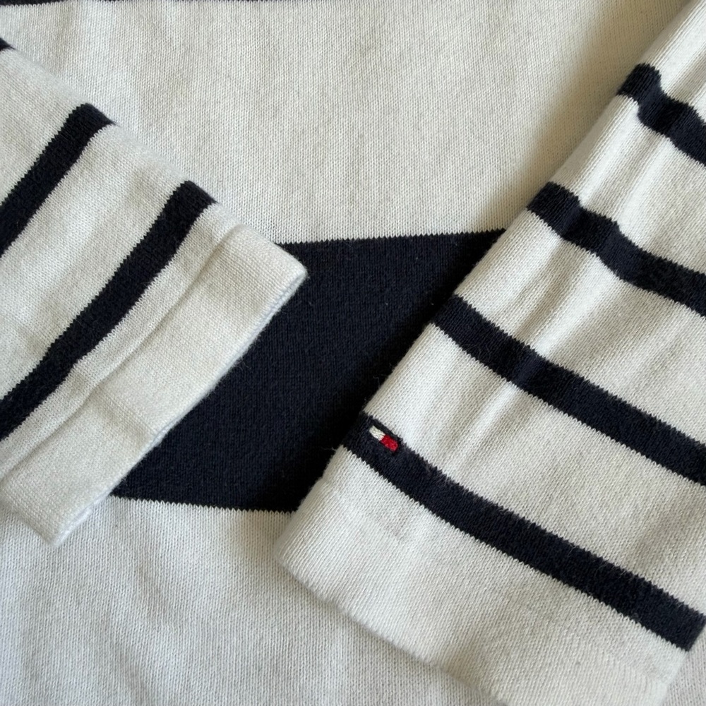 Tommy Hilfiger M Classic V-Neck Pullover Sweater Navy Blue White 100% Cotton - Picture 3 of 8